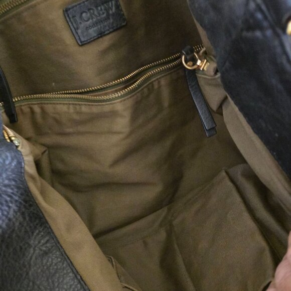 J.Crew Collection Black Leather Exhibitor Mega Tote Gold Hardware Top Handle - Picture 10 of 12